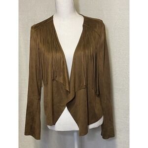 A.N.A. Western Faux Suede Fringe Drape Front  Jacket Blazer Brown Size Medium